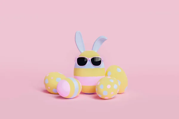 Easter Egg Sunglasses Bunny Ears Rendering — Stock Photo, Image