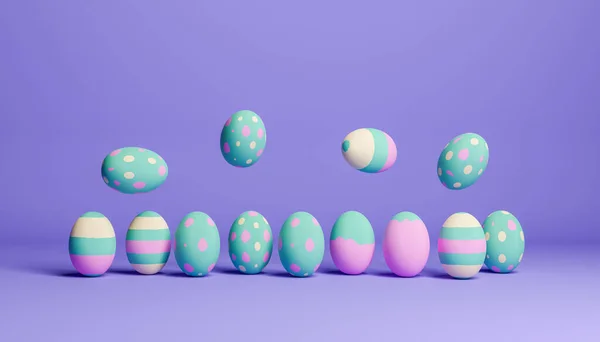 一排排乱七八糟的复活节彩蛋 3D渲染 — 图库照片