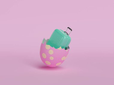 İçinde bavul olan paskalya yumurtası kabuğu. 3d oluşturma