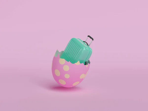 Cáscara Huevo Pascua Con Una Maleta Dentro Renderizado — Foto de Stock