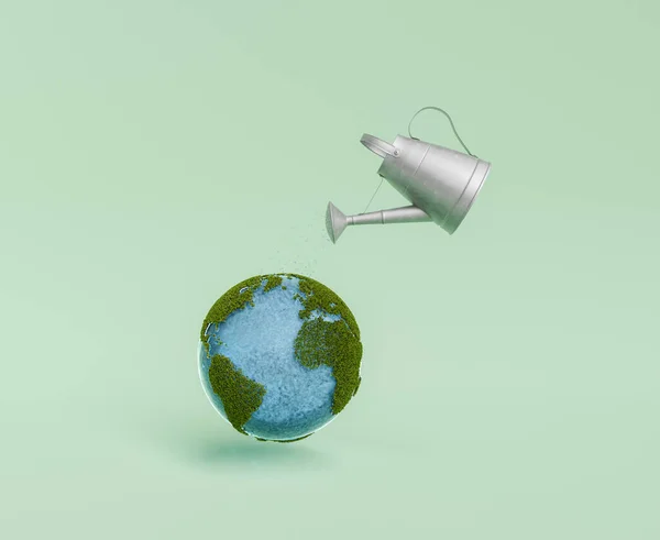 用浇水的行星地球可以浇水 全球变暖的概念 3D渲染 — 图库照片
