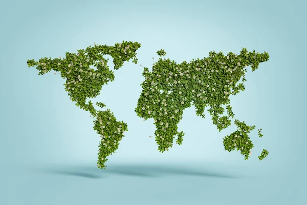 Mappa Del Mondo Vegetazione Fiori Con Sfondo Blu Rendering — Foto Stock