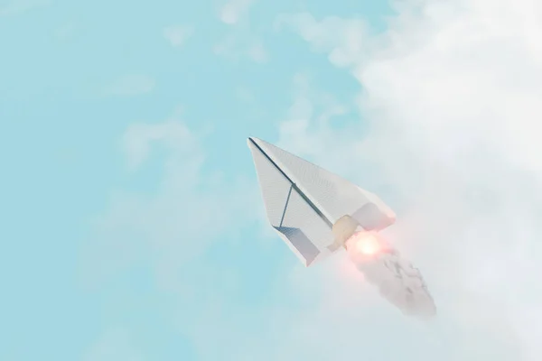 Papierflugzeug Mit Propeller Und Wolken Drumherum Konzept Von Bildung Start — Stockfoto