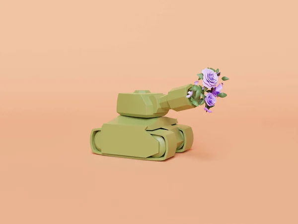 Panzerspielzeug Mit Blumen Kanonen Konzept Von Krieg Und Frieden Darstellung — Stockfoto