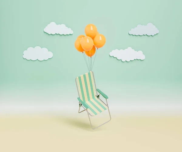 Chaise Plage Flottant Avec Des Ballons Sur Fond Minimal Ciel — Photo