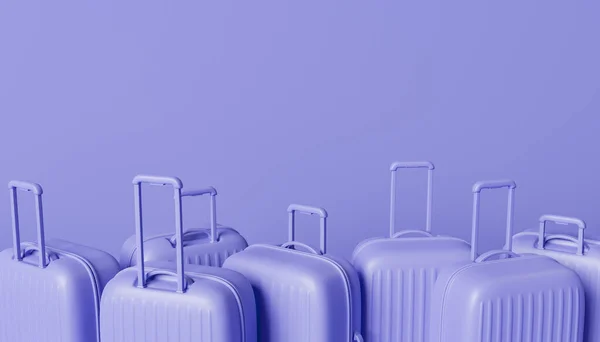 monochromatic banner of travel suitcases in color very peri. 3d rendering