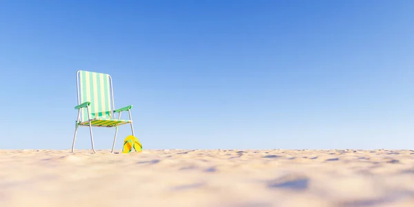 Ground Level Portable Beach Chair Colorful Stripes Placed Sandy Shore — Stock fotografie