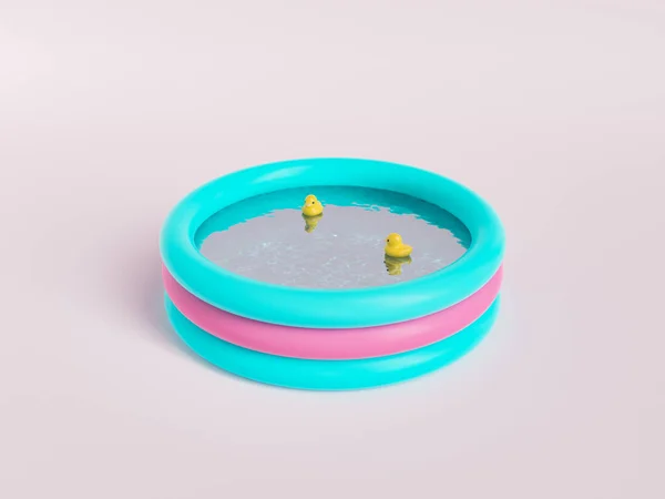 Illustration Bright Inflatable Pool Clean Water Yellow Rubber Ducks Placed — Stockfoto