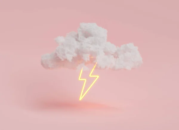 Illustration White Cloud Neon Lightning Bolt Sign Floating Symbolizing Thunderstorm — Stockfoto