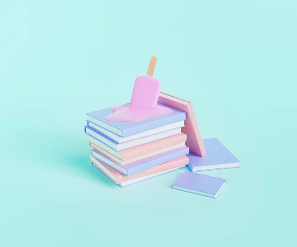 Illustration Pink Ice Cream Melting Top Planners Stacked Together Turquoise — Stockfoto