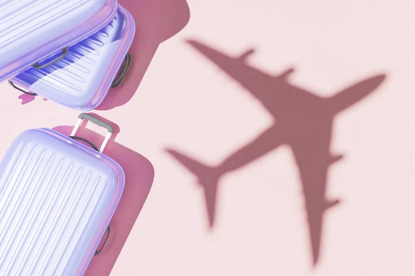 Illustration Von Flugzeugschatten Der Nähe Von Violetten Koffern Während Der — Stockfoto