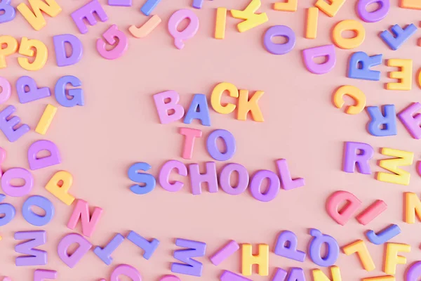 Top View Illustration Back School Inscription Made Colorful Plastic Letters — ストック写真