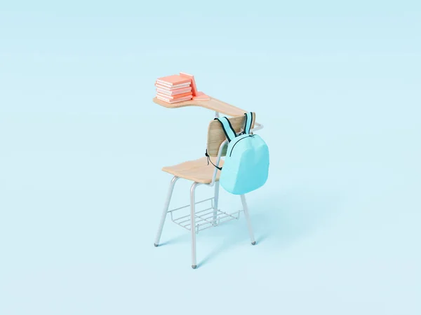 Illustration Backpack Stack Books Placed Chair Desk Lesson School Blue — Stock Fotó