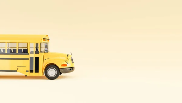 Rendering Realistic Empty Retro Yellow School Bus Parked Beige Background — Foto Stock