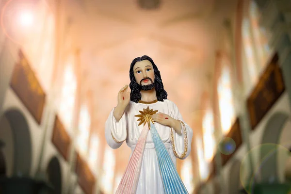 Estátua Representando Misericordioso Jesus Cristo Misericórdia Divina Símbolo Católico — Fotografia de Stock