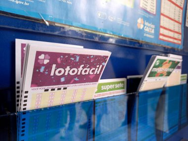 Minas Gerais, Brazil - April 25, 2022: lottery ticket Caixa Lotofacil - Loto facil