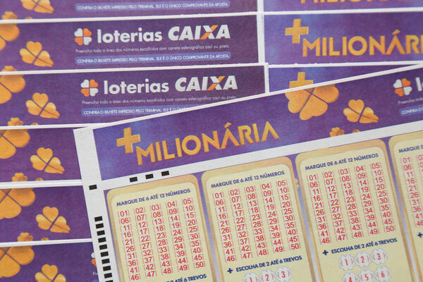 Minas Gerais, Brazil - May 05, 2022: Mais Milionaria Caixa lottery tickets