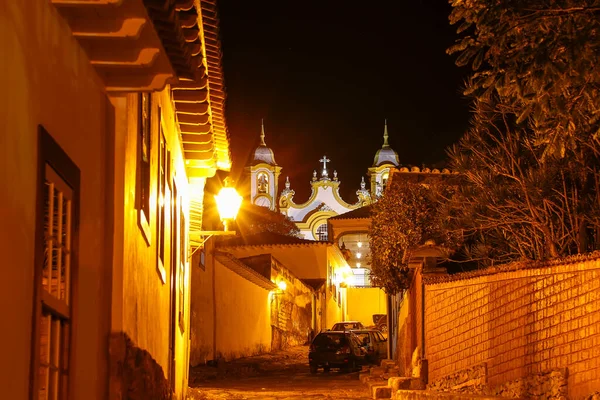 Night View Street Church Santo Antonio Historic City Tiradentes Interior — Fotografia de Stock