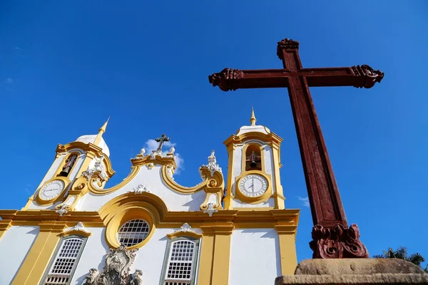 Cross Church Facade Santo Antonio City Tiradentes Clear Day —  Fotos de Stock