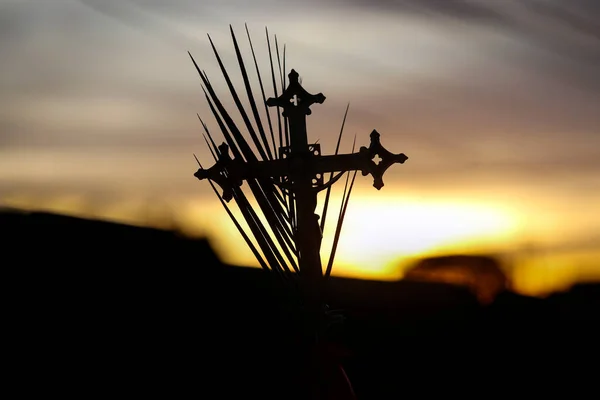 Holy Week Processional Cross Branches Beautiful Sunset Scenery Traditional Catholic — Stock Photo, Image