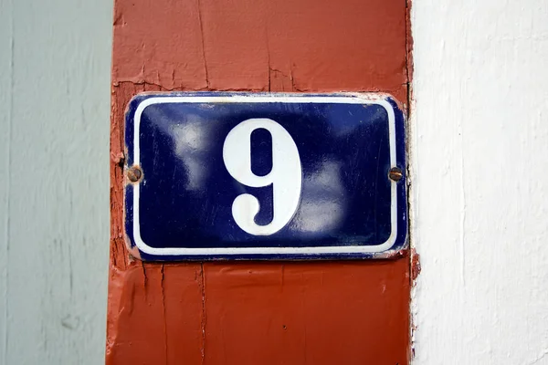 Numéro Neuf Format Plaque Métallique Avec Espace Copie Couleur Bleue — Photo