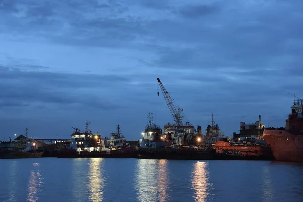 cargo ship at the port of the baltic sea in the evening