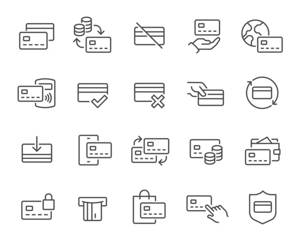 Conjunto de iconos de tarjetas de crédito. Como pago con tarjeta, transferencia de dinero, terminal, billetera, retiro de efectivo y recarga y otros. Carrera vectorial editable. — Archivo Imágenes Vectoriales