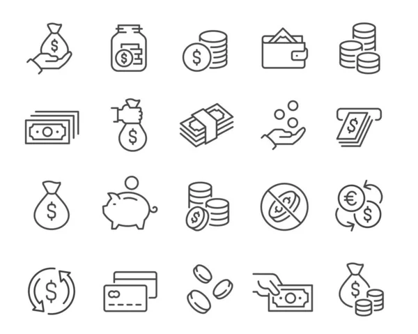 Para ve Sikke Simgeleri Ayarlandı. Örneğin Piggy Bank, Cash, Credit Card, Money Bag, Exrency Exchange, Coins and Paper Bill ve diğerleri. Düzenlenebilir vektör vuruşu.