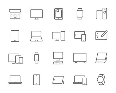 Kişisel Aygıt Simgeleri ayarlandı. Laptop, Smartphone, Tablet, Smart Watch ve diğerleri. Düzenlenebilir Vektör.