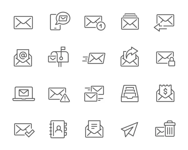 Mail und E-Mail Icons Set. Wie Mailbox, Senden, Archiv, Kontakte und andere. Editierbarer Vektorschlag. — Stockvektor