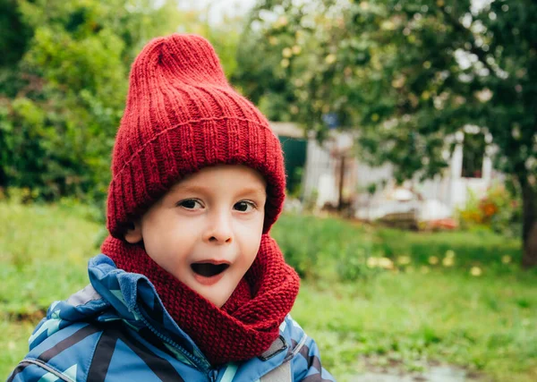 子供は屋外で 驚くべき 驚きとすごい感情を表現する スペースのコピー — ストック写真