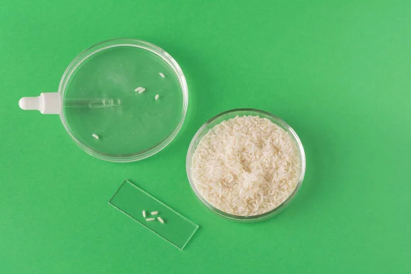 Cilt Bakımı Için Pirinç Suyu Yapıyorum Tıbbi Cam Üzerinde Boru — Stok fotoğraf