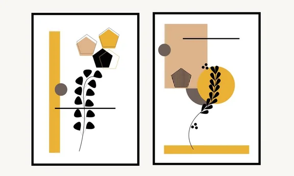 Ensemble Deux Fleurs Minimalistes Art Mural Avec Des Formes Organiques — Image vectorielle
