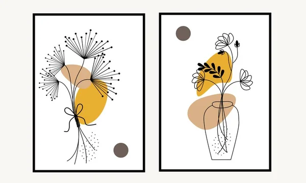 Set Von Zwei Minimalistischen Blumen Wandkunst Mit Organischen Formen Ästhetische — Stockvektor
