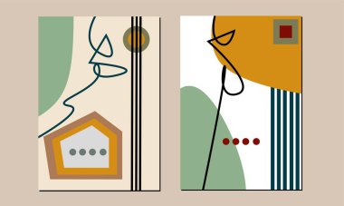 Set of two mid century modern wall art. Century wall decor. Geometry wall decorations. Can use for Wallpaper, poster, social media and background.