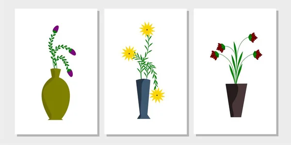 Sada Květin Váze Nástěnném Umění Bontanické Květiny Nástěnný Dekor Minimální — Stockový vektor