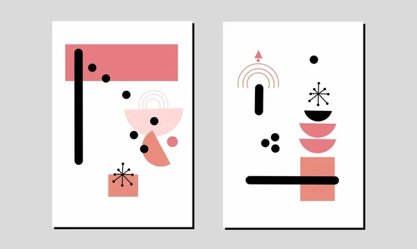 Conjunto Dos Abstractos Geométricos Mediados Siglo Moderno Arte Mural Geometría — Vector de stock