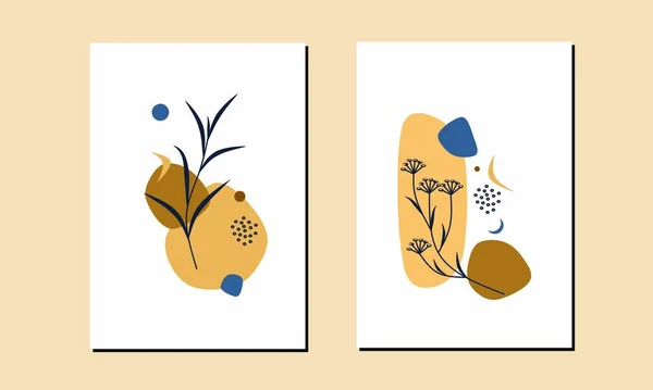 Set Von Zwei Bontanischen Blumen Wandkunst Organische Formen Wanddekor Minimalistische — Stockvektor