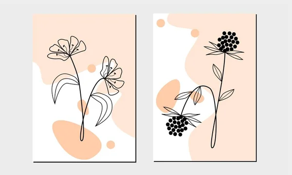 Set Two Minimal Flowers Wall Art Set Modern Minimalist Abstract — Stock vektor