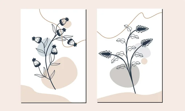 Set Von Zwei Minimalen Blumen Wandkunst Set Moderner Minimalistischer Abstrakter — Stockvektor