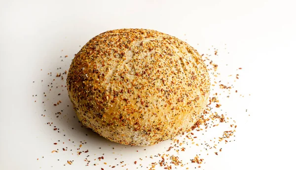 Fresh Artisan Bread Sesame Flax Seeds Isolated White Background Flat — Stock Photo, Image