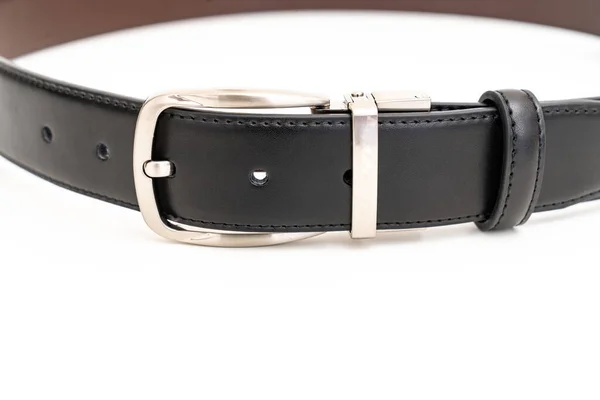 Part of Double-sided black and brown leather belt on a white. — Stock Photo, Image
