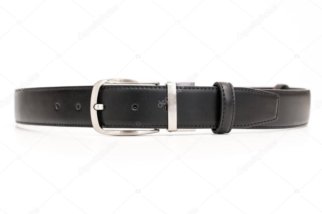 black leather belt on a white background.