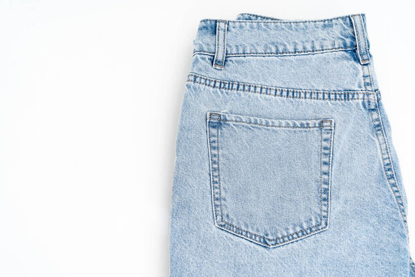 part of light Blue Denim jeans trouser isolated over white background