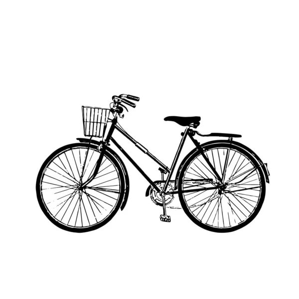 带篮子的自行车。黑白插图油墨 — 图库矢量图片