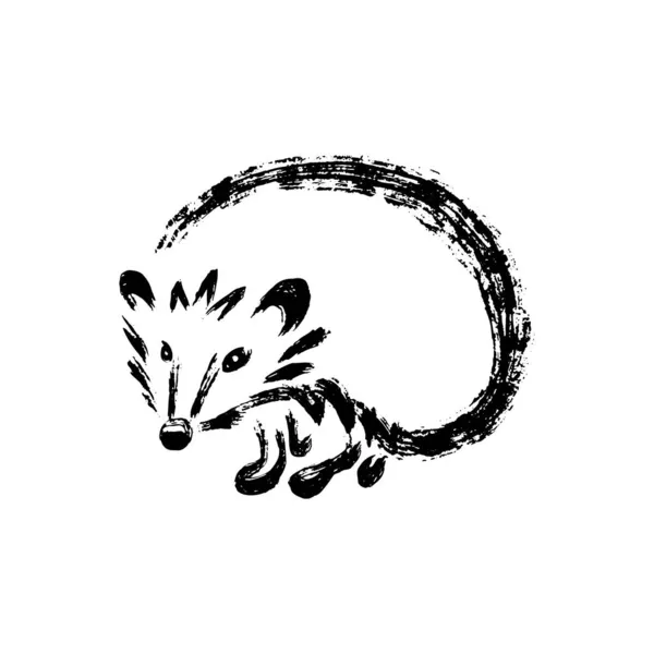 Minimalistic hedgehog drawing in the technique of one ink stroke. Brush and paint texture. — Stock Vector