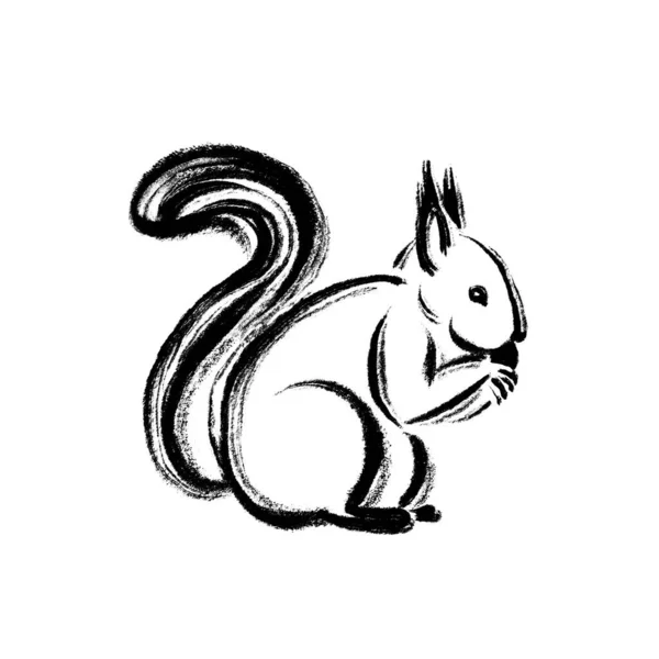 Minimalistic squirrel drawing in the technique of one ink stroke. Brush and paint texture. — Stock Photo, Image
