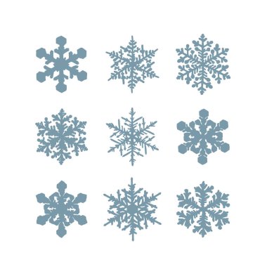 Kış şablonu oluşturmak için bir dizi kar tanesi. Elle çizilmiş biçim