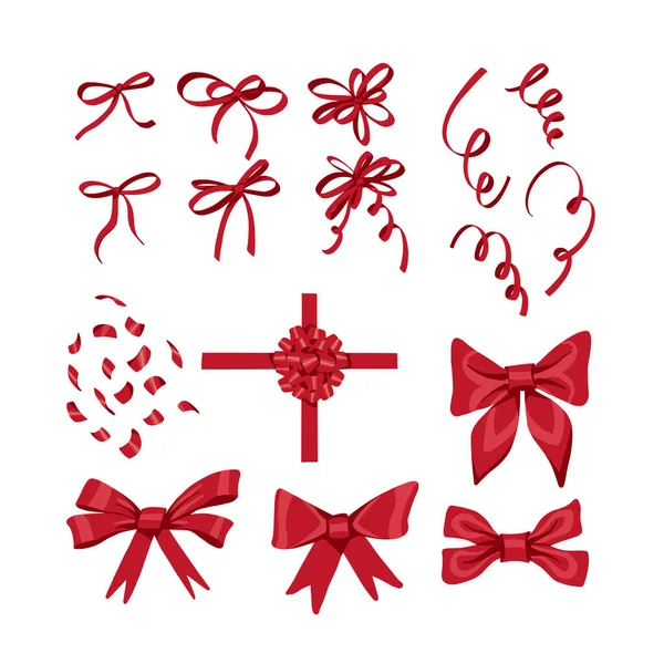 Conjunto de lazos rojos, cintas y oropel festivo. — Vector de stock