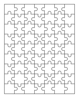 63 parçadan oluşan yapboz şablonu. Dikey oryantasyon. vektör illüstrasyonu.